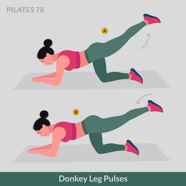 Exercício de pulsos de perna de burro, aptidão de treino de mulher, aeróbica e exercícios.