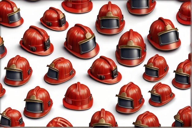 Extintor de incêndio com capacete de bombeiro em close-up renderização 3D isolada em fundo branco