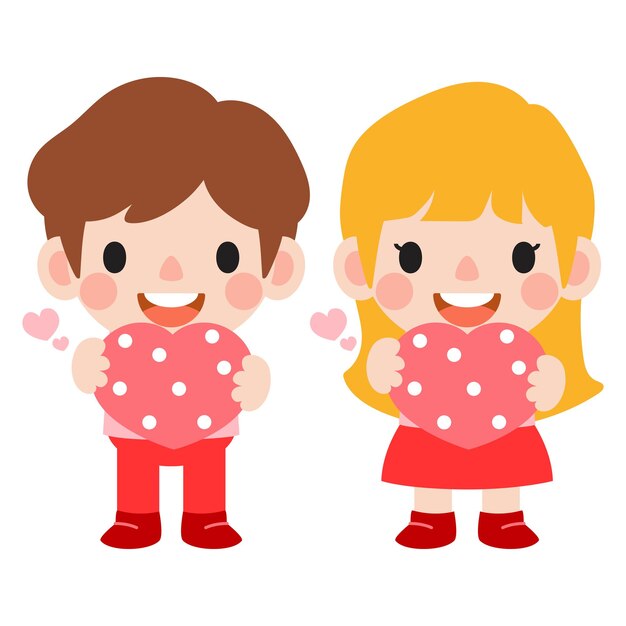 Vetor feliz dia de valentine casal adolescente clipart romântico menina e menino dando presente de coração