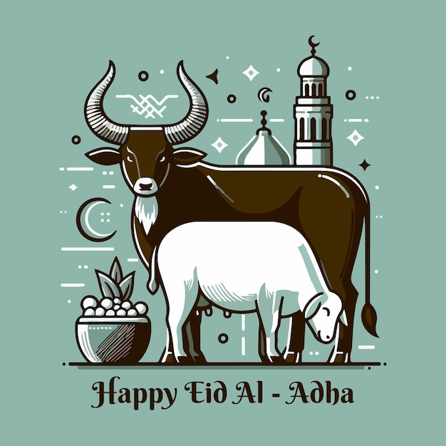 Feliz Eid Al Adha Saudações Ilustrações vetoriais