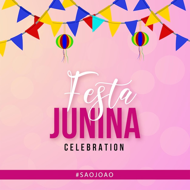 Vetor feliz festa junina rosa amarelo azul fundo banner de design de mídia social vetor grátis