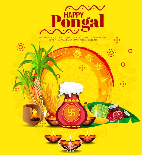 Festival do Sul da Índia Pongal Background Template Design Vector Ilustração Feliz Pongal Feriado Har