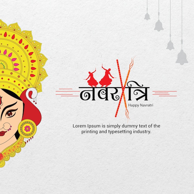 Festival indiano Navratri - Nove deusa durga - deseja modelo de design com tipografia hindi