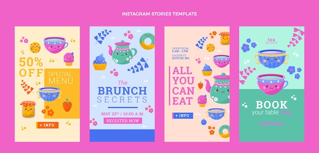 Flat design deliciosas histórias do instagram do brunch