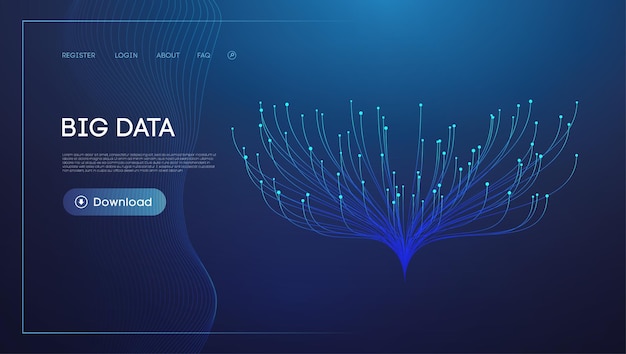 Vetor fluxo de dados de partículas azuis em fundo escuro para tecnologia e big data