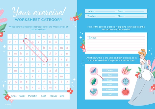 Vetor folha de trabalho de correspondência de palavras e imagens de cinderela