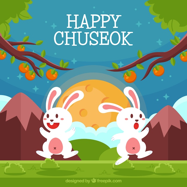 Fundo chuseok feliz com coelhos