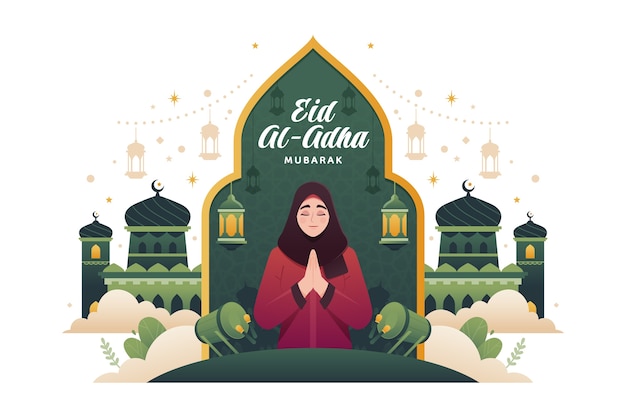 Fundo de composição de eid al adha desenhado à mão