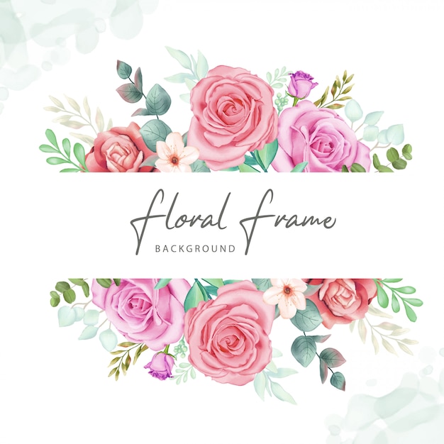 Fundo floral frame com aquarela colorida