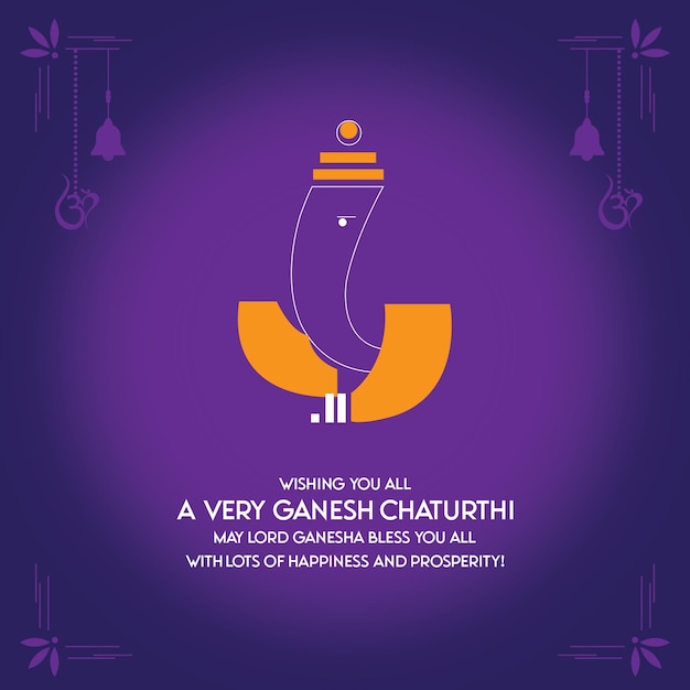 Ganesh Chaturthi deseja cartão - modelo de vetor de fundo roxo - caligrafia hindi