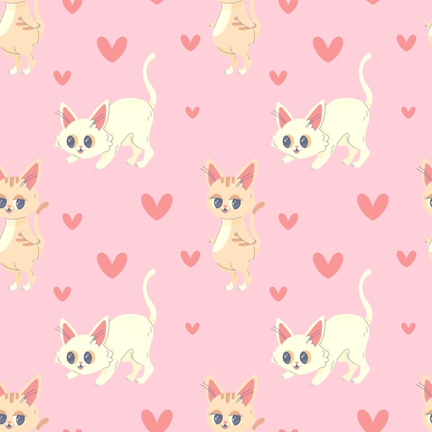 Vetor gatinho de padrão sem costura com coração rosa linda ilustração vetorial para impressão de tecido