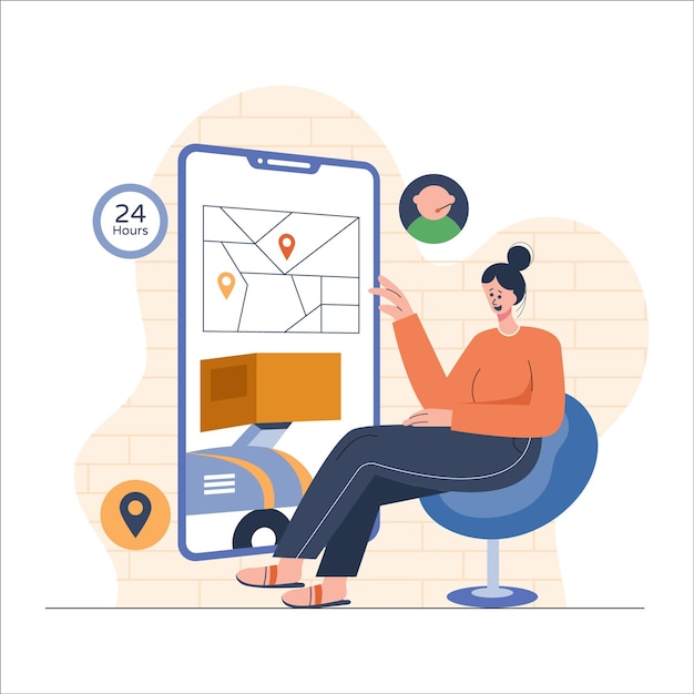 Girl Tracking Order on mobile flat illustration