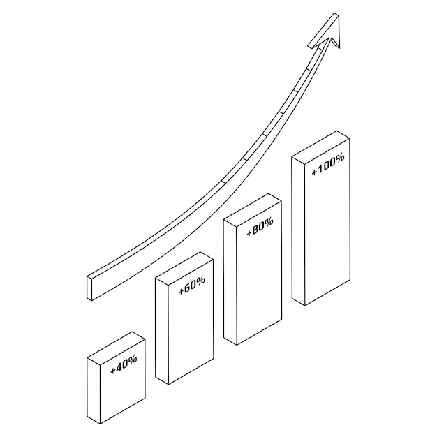 Gráfico e contorno isométrico de seta para cima isolado no elemento de design branco