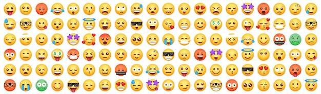 Grande conjunto de 120 ícones de sorriso emoticon Conjunto de emojis de desenho animado Conjunto de emoticons de vetor