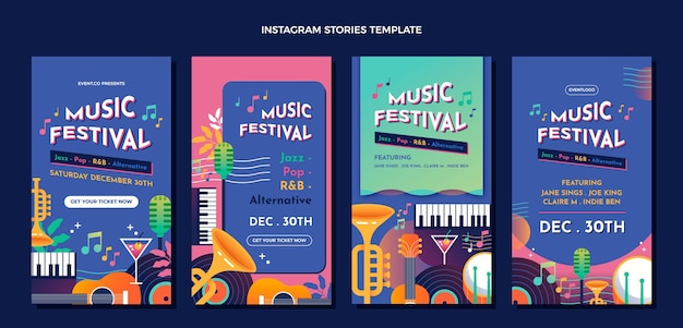 Vetor histórias ig do festival de música colorida gradiente