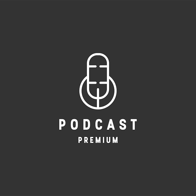 Ícone de estilo linear do logotipo do podcast em fundo preto