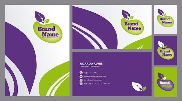 Identidade visual para empresas do segmento da fruta acaia nas cores roxo e verde