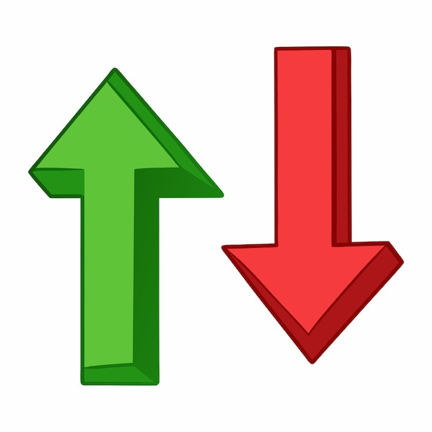 Ilustração colorida de desenho animado vetorial Flecha vermelha para baixo e flecha verde para cima 38