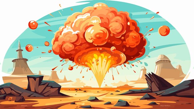 Ilustração colorida do estoque da bomba atômica com energia explosiva e cores brilhantes