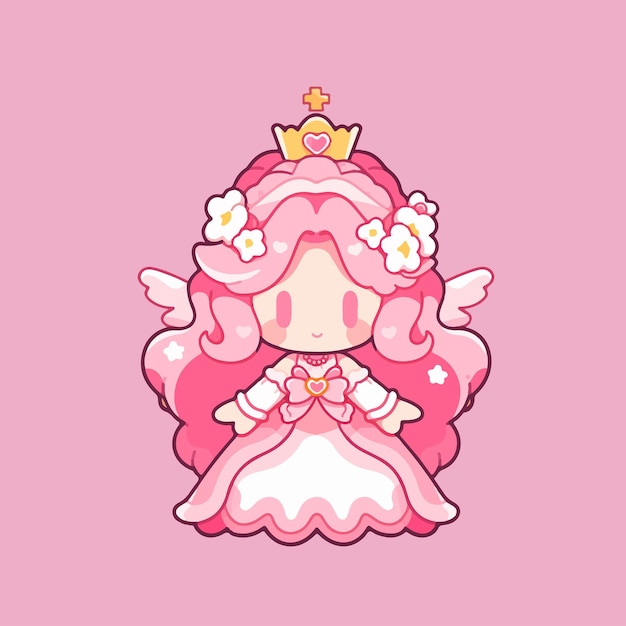 Vetor ilustração de adesivo de personagem de desenho animado de princesa kawaii