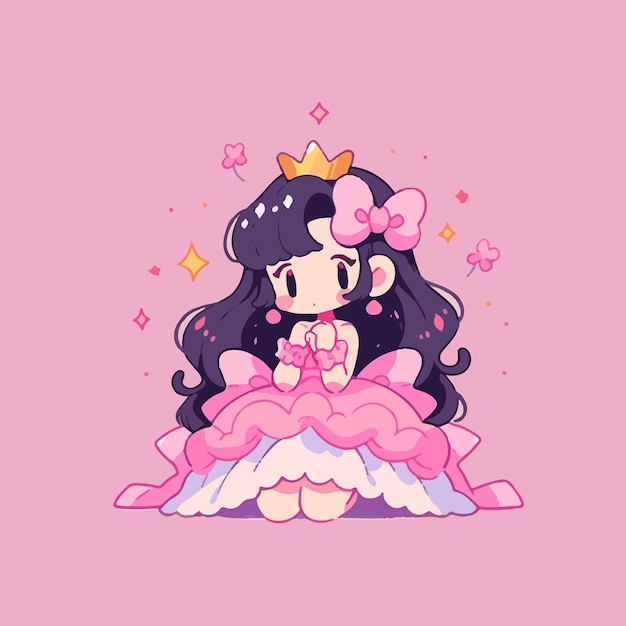 Vetor ilustração de adesivo de personagem de desenho animado de princesa kawaii