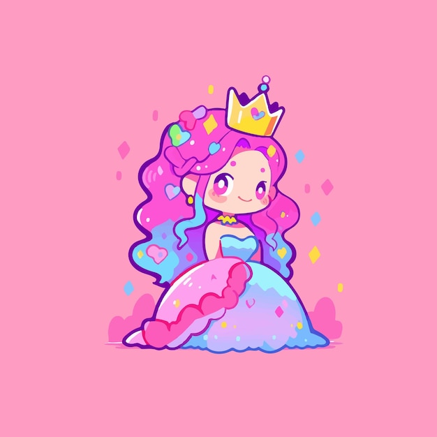 Vetor ilustração de adesivo de personagem de desenho animado de princesa kawaii