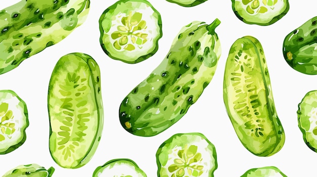 Vetor ilustração de aquarela desenhada à mão com padrão de pepino sem costura