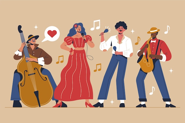 Ilustração de banda de música latina desenhada à mão