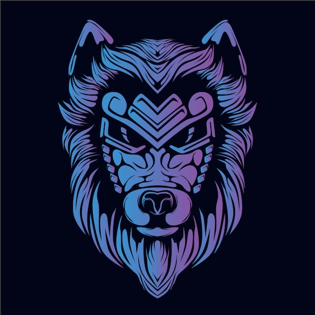 Ilustração de cabeça de lobo roxo