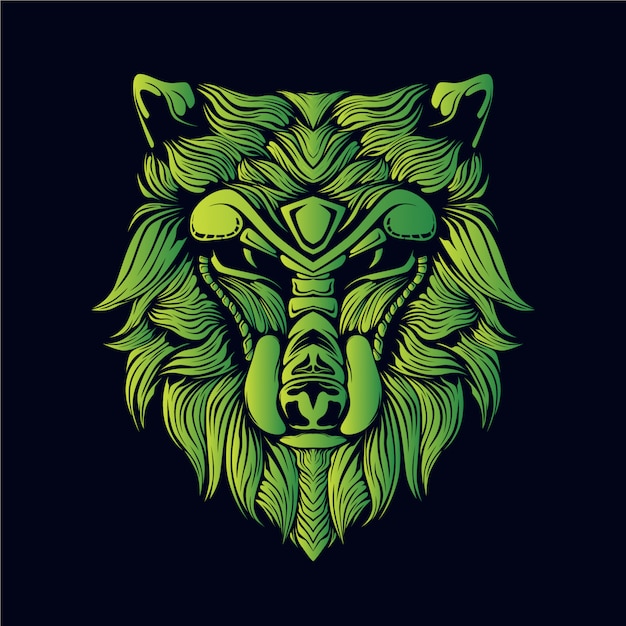 Ilustração de cabeça de lobo verde