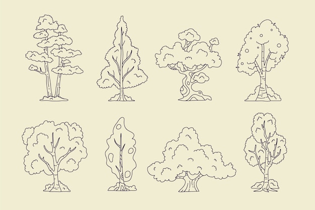 Vetor ilustração de contorno de árvores desenhadas à mão