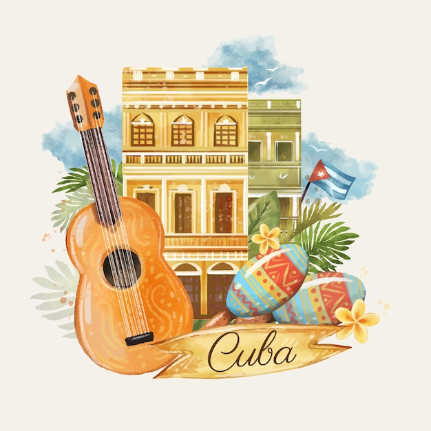 Ilustração de cuba em aquarela