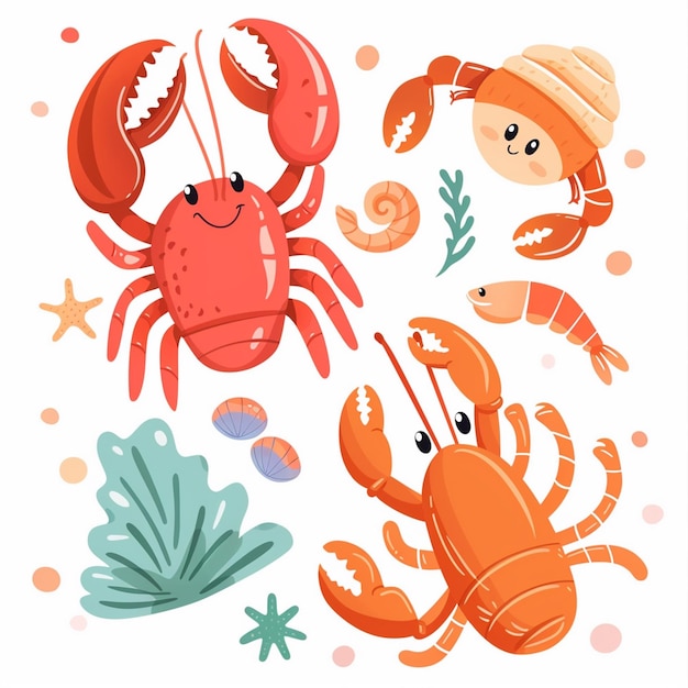 Vetor ilustração de frutos do mar vetorial comida de peixe comida de mar caranguejo do oceano desenho de ícone fresco menu de fundo