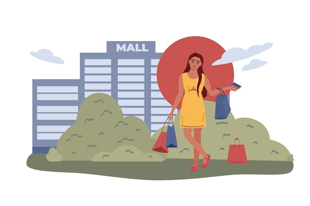 Ilustração de mulheres fazendo compras em design plano