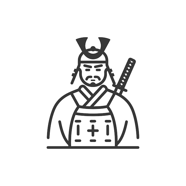 Ilustração de uma linha de um guerreiro samurai japonês