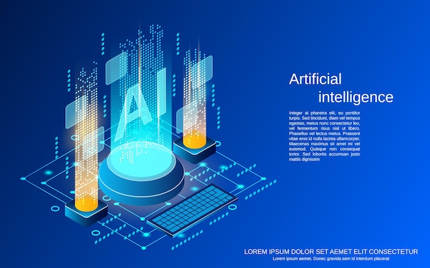 Vetor ilustração do conceito de vetor isométrico plano 3d de inteligência artificial