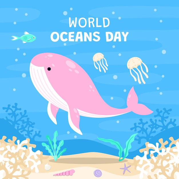 Vetor ilustração do dia dos oceanos do mundo plano