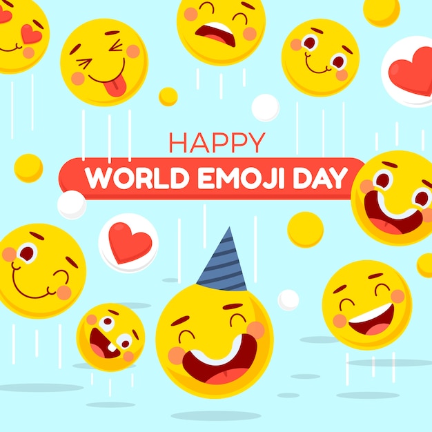 Vetor ilustração do dia emoji do mundo plano com emoticons