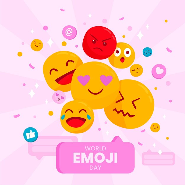 Vetor ilustração do dia emoji do mundo plano com emoticons