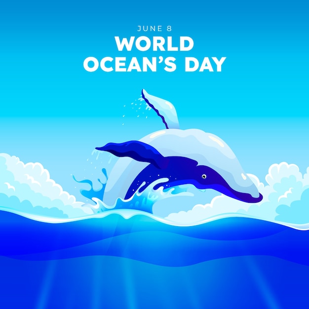 Ilustração do dia mundial dos oceanos gradiente