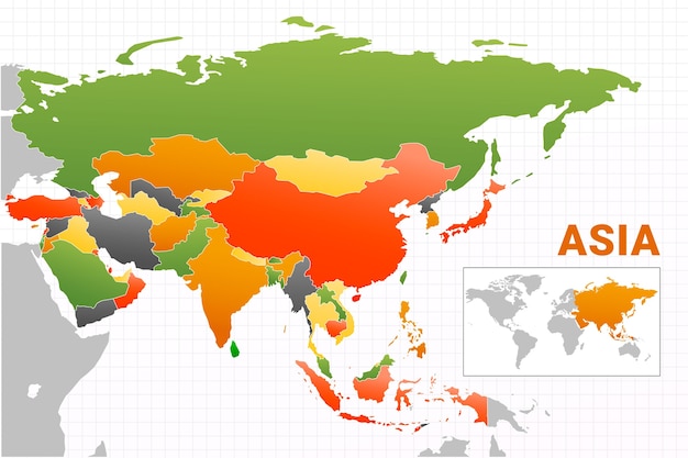 Ilustração do mapa da Ásia em gradiente