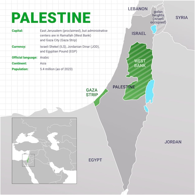 Ilustração do mapa da Palestina em gradiente