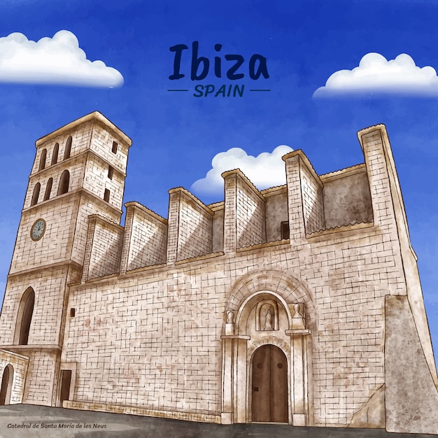 Ilustração em aquarela de ibiza