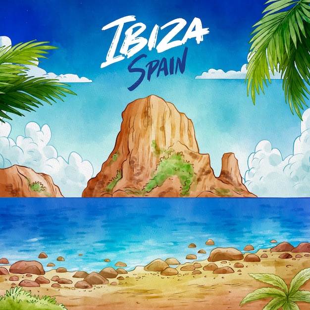 Ilustração em aquarela de ibiza