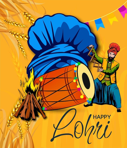 ilustração em vetor de Happy Lohri, festival de férias de Punjab, Índia, com fundo bonito