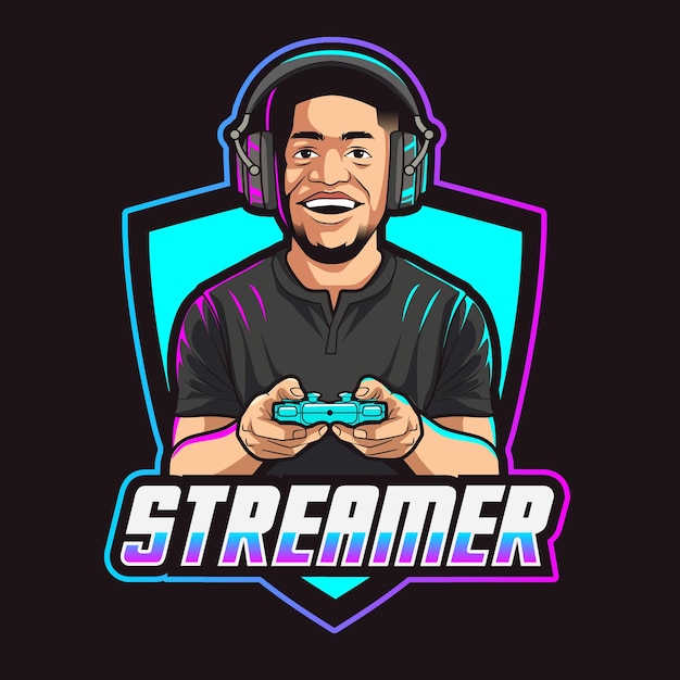 Vetor ilustração em vetor de logotipo de mascote de streamer de jogador