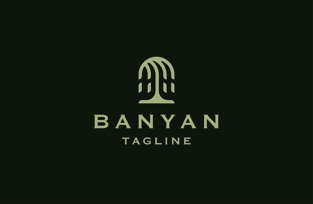 Ilustração em vetor plana de modelo de design de ícone de logotipo de árvore Banyan