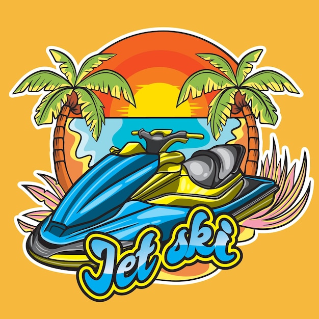 Ilustração Premium de jet ski férias na praia