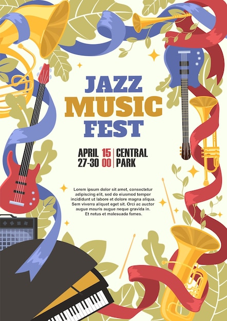 Vetor ilustração vetorial de flyer publicitário de festival de música de jazz ao vivo