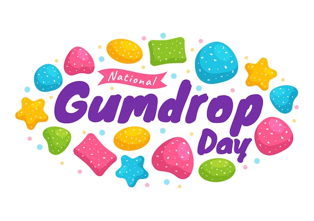 Vetor ilustração vetorial do dia nacional do gumdrop com doces deliciosos em forma de cúpula de cores brilhantes